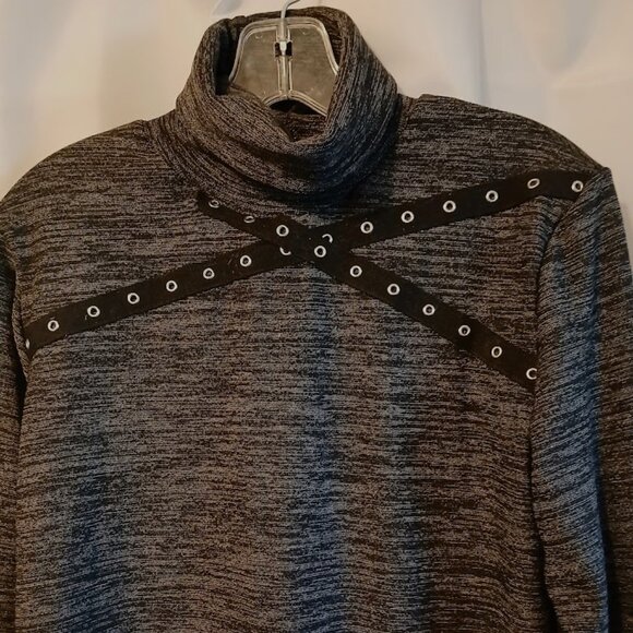 Nwt Punk Sweater Top womens S Black Gray Super soft double sided fabric Grommet - Picture 4 of 10